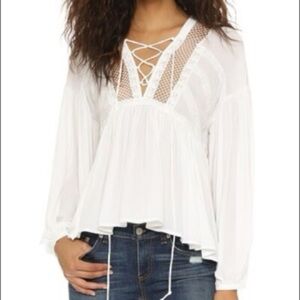 Free People Don’t Let Go cream white long balloon sleeve peasant top